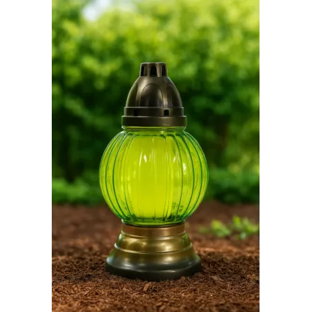 Duży Znicz Szklany Kula 28 cm Zielony, Złoty