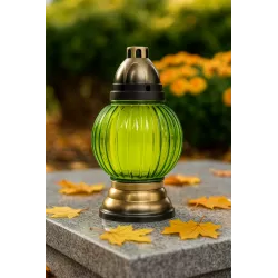 Duży Znicz Szklany Kula 28 cm Zielony, Złoty