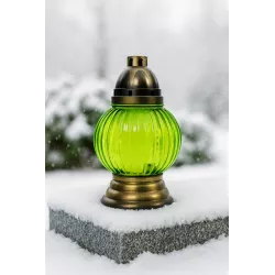 Duży Znicz Szklany Kula 28 cm Zielony, Złoty