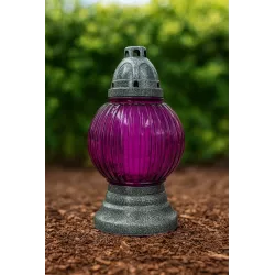 Duży Znicz Szklany Kula 28 cm Fioletowy, Złoty