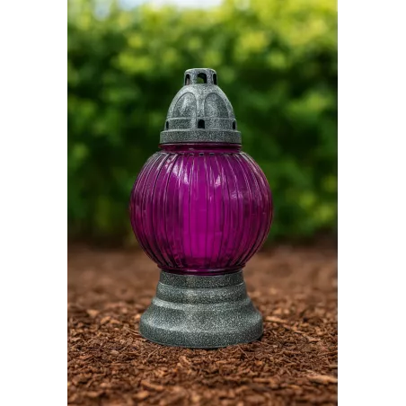 Duży Znicz Szklany Kula 28 cm Fioletowy, Złoty