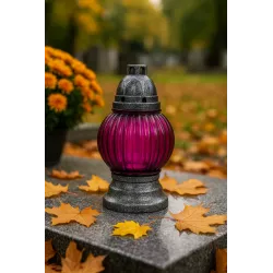 Duży Znicz Szklany Kula 28 cm Fioletowy, Złoty