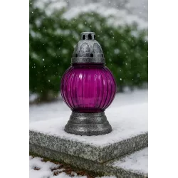 Duży Znicz Szklany Kula 28 cm Fioletowy, Złoty