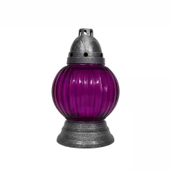 Duży Znicz Szklany Kula 28 cm Fioletowy, Złoty