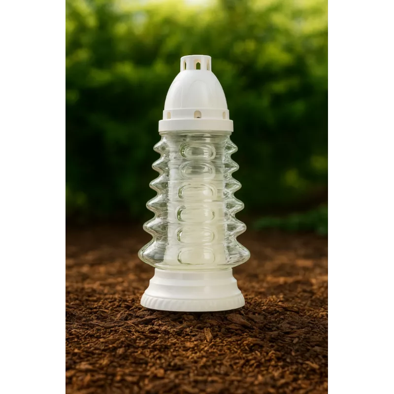 Znicz Szklany Choinka 27 cm Biały – Z Wkładem - Boże Narodzenie