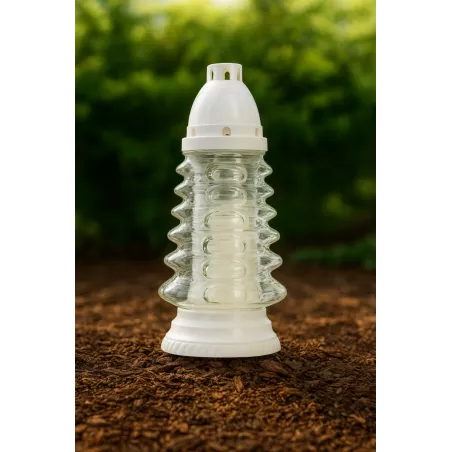 Znicz Szklany Choinka 27 cm Biały – Z Wkładem - Boże Narodzenie