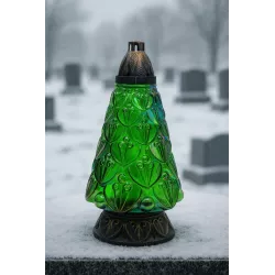 Znicz Choinka Duży Zielony 42cm Szklany + Wkład