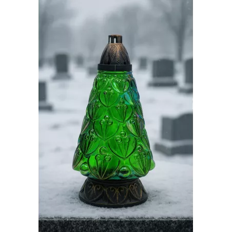 Znicz Choinka Duży Zielony 42cm Szklany + Wkład