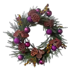 Wieniec bożonarodzeniowy 60 cm – fiolet naturalne dodatki, rękodzieło