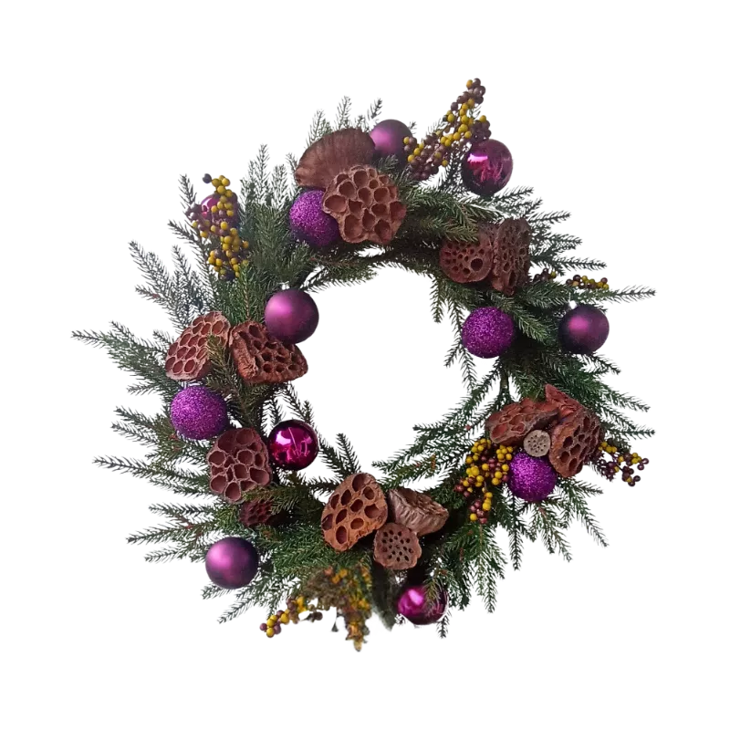 Wieniec bożonarodzeniowy 60 cm – fiolet naturalne dodatki, rękodzieło