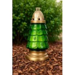Znicz Boże Narodzenie Choinka Szklany Zielony Lampion Złoty 25cm + wkład