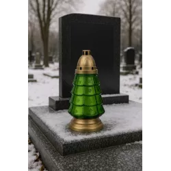 Znicz Boże Narodzenie Choinka Szklany Zielony Lampion Złoty 25cm + wkład