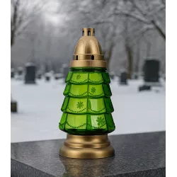 Znicz Boże Narodzenie Choinka Szklany Zielony Lampion Złoty 25cm + wkład