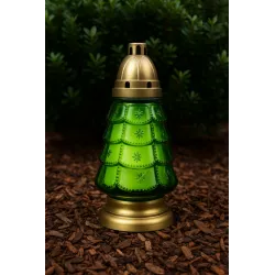 Znicz Boże Narodzenie Choinka Szklany Zielony Lampion Złoty 25cm + wkład
