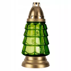 Znicz Boże Narodzenie Choinka Szklany Zielony Lampion Złoty 25cm + wkład