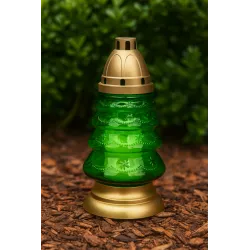 Znicz Boże Narodzenie Choinka Szklany Zielony Lampion Złoty 25cm + wkład