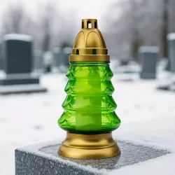 Znicz Boże Narodzenie Choinka Szklany Zielony Lampion Złoty 25cm + wkład