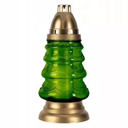 Znicz Boże Narodzenie Choinka Szklany Zielony Lampion Złoty 25cm + wkład