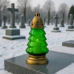 Znicz Boże Narodzenie Choinka Szklany Zielony Lampion Złoty 25cm + wkład