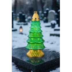 Znicz Szklany Choinka 39 cm Zielony Złoty z wkładem