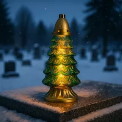 Znicz Szklany Choinka 39 cm Zielony Złoty z wkładem