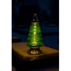 Znicz Szklany Choinka 39 cm Zielony Złoty z wkładem