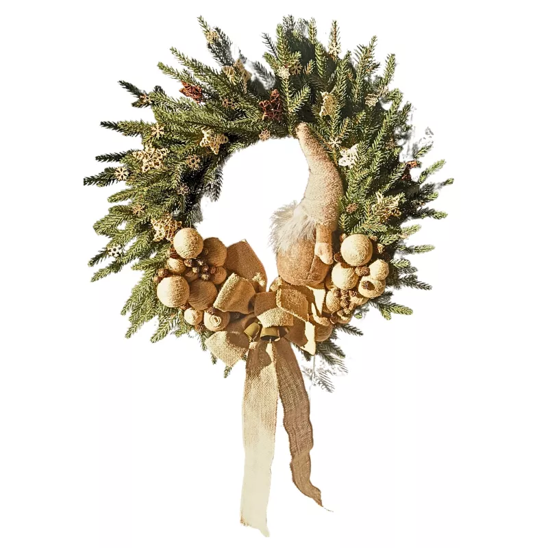 Wieniec wianek bożonarodzeniowy 60 cm eko jutowy na drzwi ze skrzatem