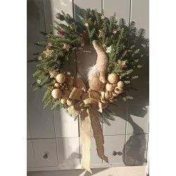 Wieniec wianek bożonarodzeniowy 60 cm eko jutowy na drzwi ze skrzatem