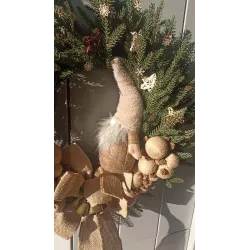 Wieniec wianek bożonarodzeniowy 60 cm eko jutowy na drzwi ze skrzatem