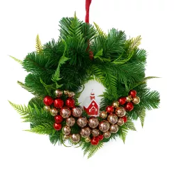 Wieniec Wianek Bożonarodzeniowy |45 cm | Na Drzwi | Bombki | Różowe Złoto