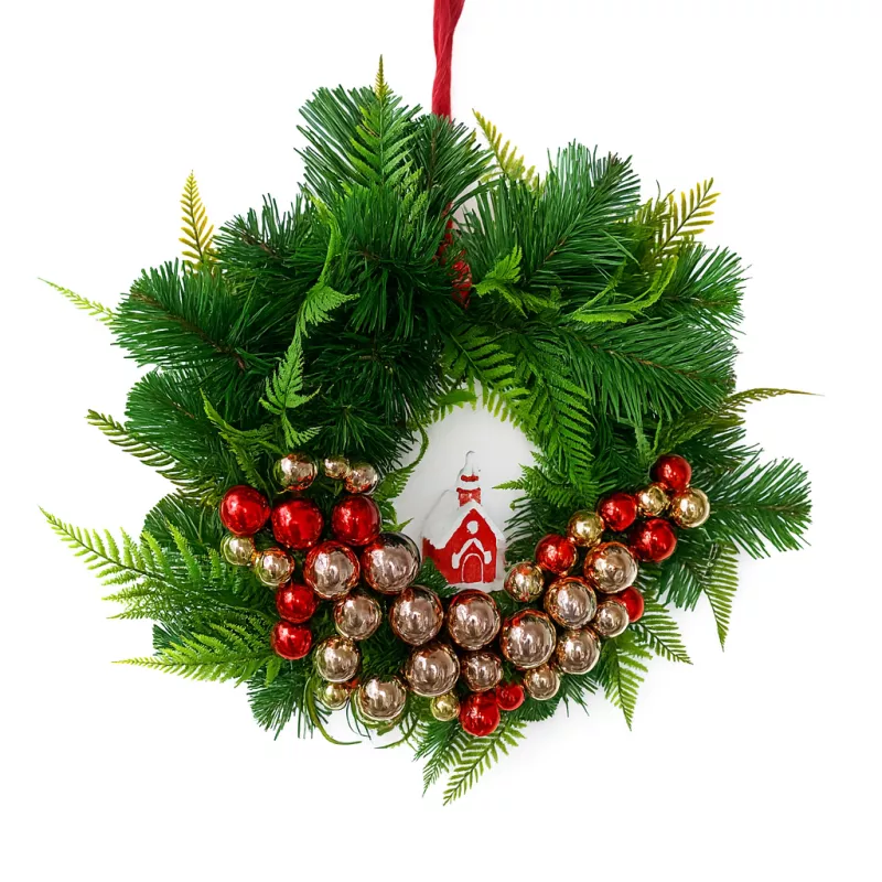 Wieniec Wianek Bożonarodzeniowy |45 cm | Na Drzwi | Bombki | Różowe Złoto