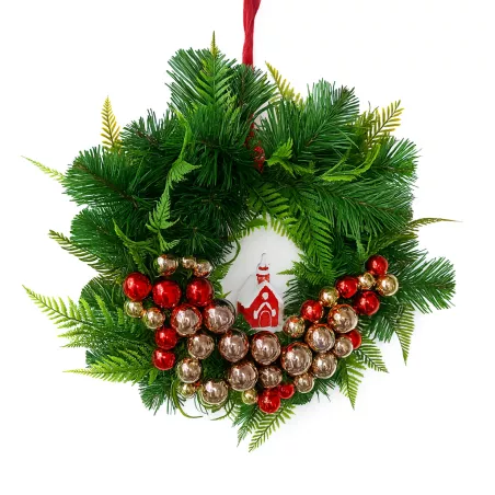 Wieniec Wianek Bożonarodzeniowy |45 cm | Na Drzwi | Bombki | Różowe Złoto