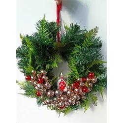 Wieniec Wianek Bożonarodzeniowy |45 cm | Na Drzwi | Bombki | Różowe Złoto