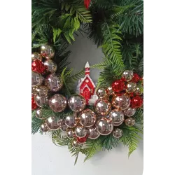 Wieniec Wianek Bożonarodzeniowy |45 cm | Na Drzwi | Bombki | Różowe Złoto