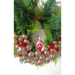 Wieniec Wianek Bożonarodzeniowy |45 cm | Na Drzwi | Bombki | Różowe Złoto