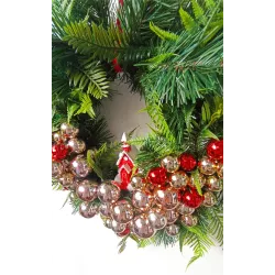 Wieniec Wianek Bożonarodzeniowy |45 cm | Na Drzwi | Bombki | Różowe Złoto