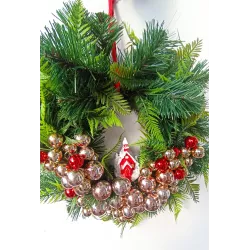 Wieniec Wianek Bożonarodzeniowy |45 cm | Na Drzwi | Bombki | Różowe Złoto