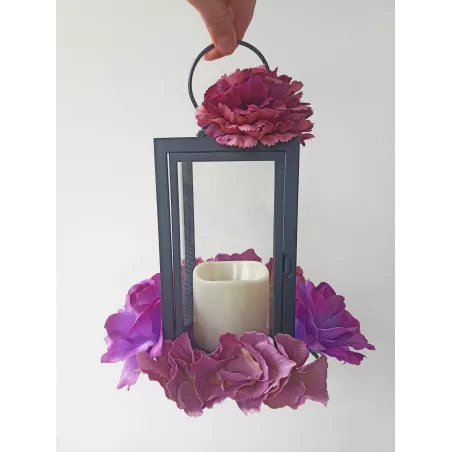LAMPION LATARENKA DEKORACYJNA ZNICZ LED ZE ŚWIECĄ 21CM KWIATY NA GRÓB