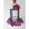 LAMPION LATARENKA DEKORACYJNA ZNICZ LED ZE ŚWIECĄ 21CM KWIATY NA GRÓB