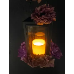 LAMPION LATARENKA DEKORACYJNA ZNICZ LED ZE ŚWIECĄ 21CM KWIATY NA GRÓB