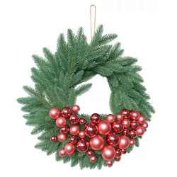 Bożonarodzeniowy wieniec na drzwi z różowymi bombkami rose gold DUŻY