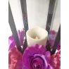LAMPION LATARENKA DEKORACYJNA ZNICZ LED ZE ŚWIECĄ 21CM KWIATY NA GRÓB