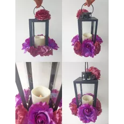 LAMPION LATARENKA DEKORACYJNA ZNICZ LED ZE ŚWIECĄ 21CM KWIATY NA GRÓB