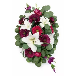 Wiązanka pogrzebowa na grób biało-bordowa – lilie i gerbery