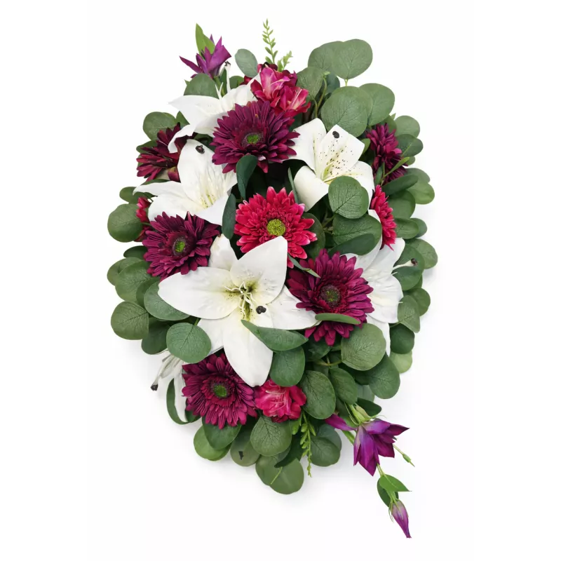 Wiązanka pogrzebowa na grób biało-bordowa – lilie i gerbery