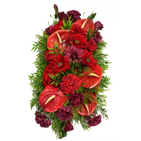 Wiązanka Nagrobna z Anturium i Gerberami | Głęboka Czerwień | dł. 65cm