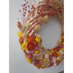 Wieniec rattanowy na drzwi z suszonych naturalnych kwiatów duży 40cm
