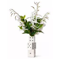 Designerski Wazon Kostki do Gry z Białymi Kwiatami Dekoracja do Domu Biura