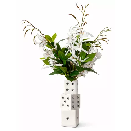 Designerski Wazon Kostki do Gry z Białymi Kwiatami Dekoracja do Domu Biura