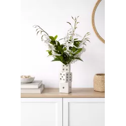 Designerski Wazon Kostki do Gry z Białymi Kwiatami Dekoracja do Domu Biura